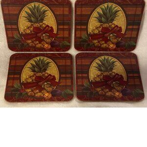 Vintage ~ Pimpernel Premier ~ Set of 4 Coasters ~ Pineapple w/Bow ~ Plaid ~ Cork